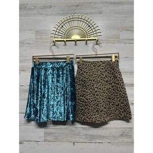 Kid Pik Skirt Lot Girls 12 Teal Leopard Velvet Animal Print Trendy GUC